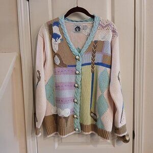 Vintage Handknits by Storybook Knits Knitted Argyle Golf Cardigan Sweater Sz S